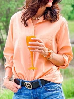 Grayson The Hero Button-Up Tissue-Cotton Button Down Shirt in Cantaloupe